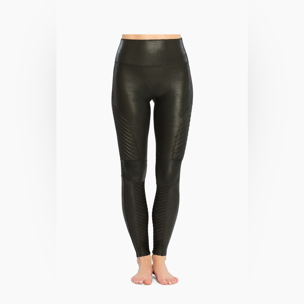 Spanx Faux Leather Moto Leggings Black Size Large